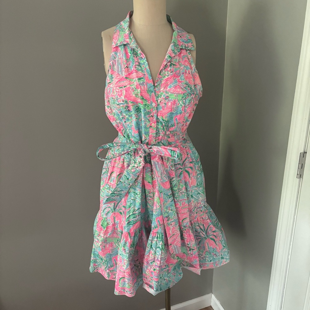 NEW Lilly Pulitzer Trisha Shirtdress in Bali Blue Spotted On Worth Size 10